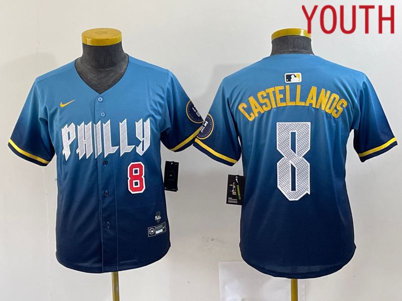 Youth Philadelphia Phillies 8 Castellanos Blue City Edition Nike 2024 MLB Jersey style 2